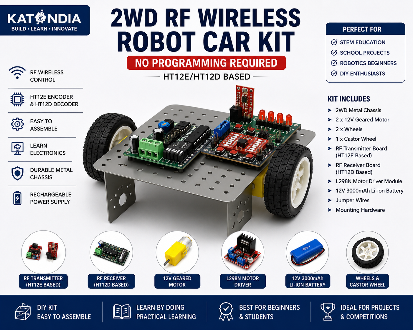 2WD RF Wireless Robot Car Kit – No Programming Required