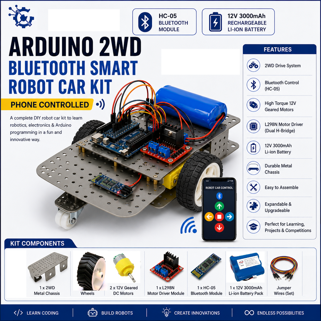Arduino 2WD Metal Bluetooth Smart Robot Car Kit